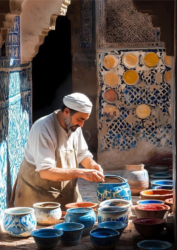 Artisan marocain travaillant la poterie à Tanger